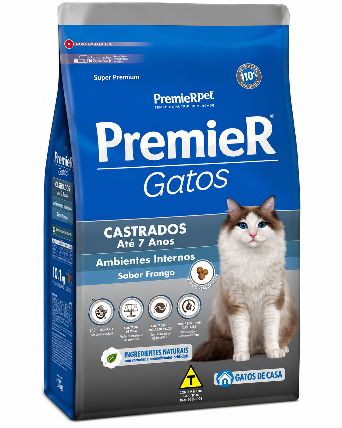 PREMIER GATOS CASTRADOS  Ambientes Internos • Sabor Frango • 10,1kg