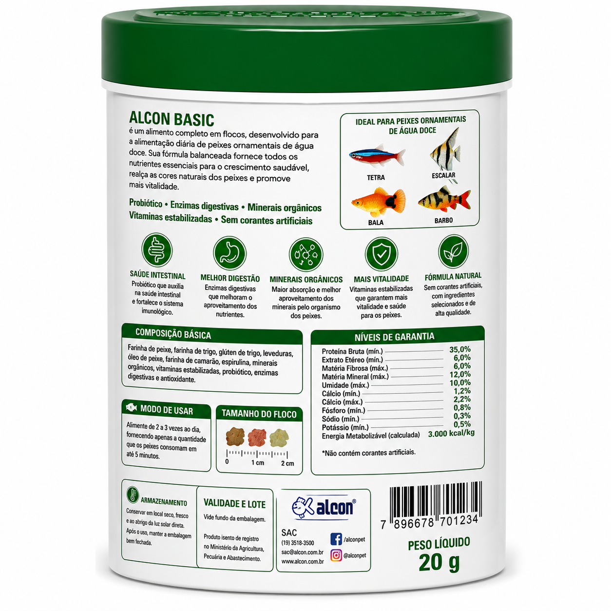 ALCON BASIC  Alimento Completo em Flocos para Peixes Ornamentais • 20g