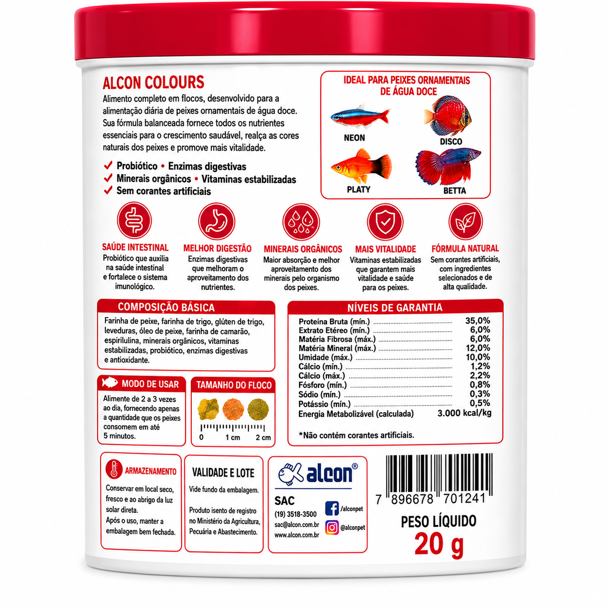 ALCON COLOURS  Alimento Completo em Flocos para Peixes Ornamentais • 20g