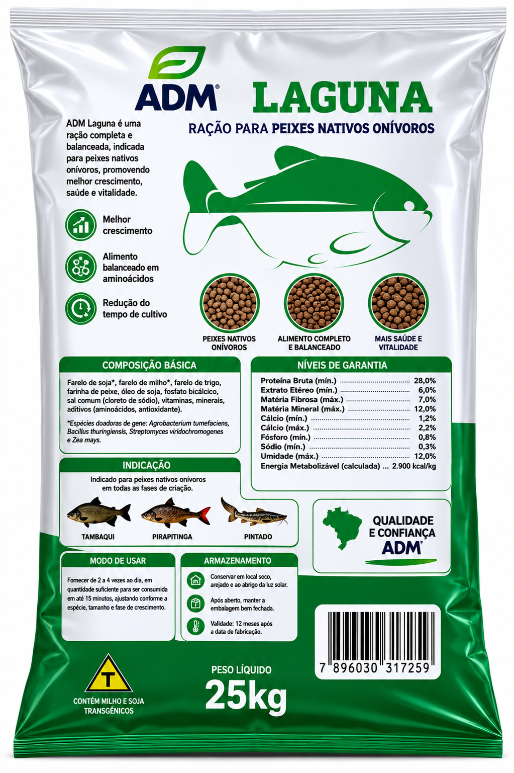 ADM LAGUNA  Ração para Peixes Nativos Onívoros • 25kg