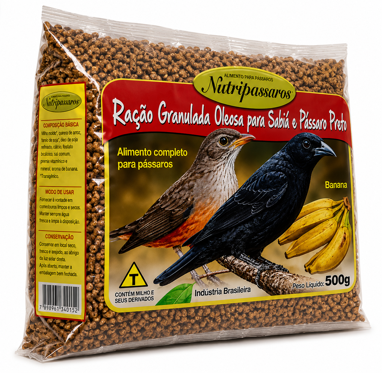 NUTRIPÁSSAROS  Ração Granulada Oleosa para Sabiá e Pássaro Preto • Banana • 500g