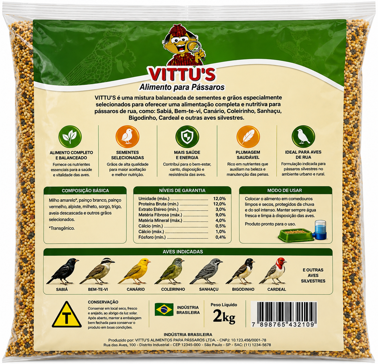 VITTU’S MISTURA PARA PÁSSARO DE RUA  Alimento Completo para Aves Silvestres • 2kg