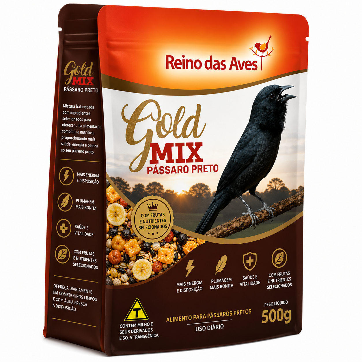 REINO DAS AVES GOLD MIX  Pássaro Preto • Alimento Premium para Aves • 500g