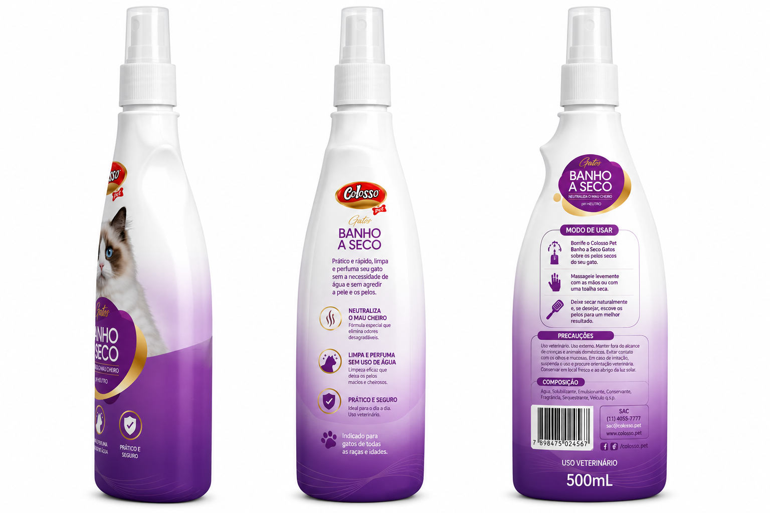 COLOSSO PET GATOS  Banho a Seco para Gatos • 500ml