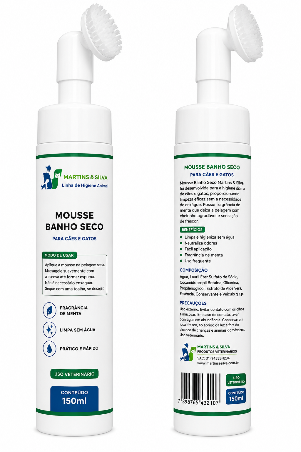 MARTINS & SILVA  Mousse Banho Seco para Cães e Gatos • 150ml