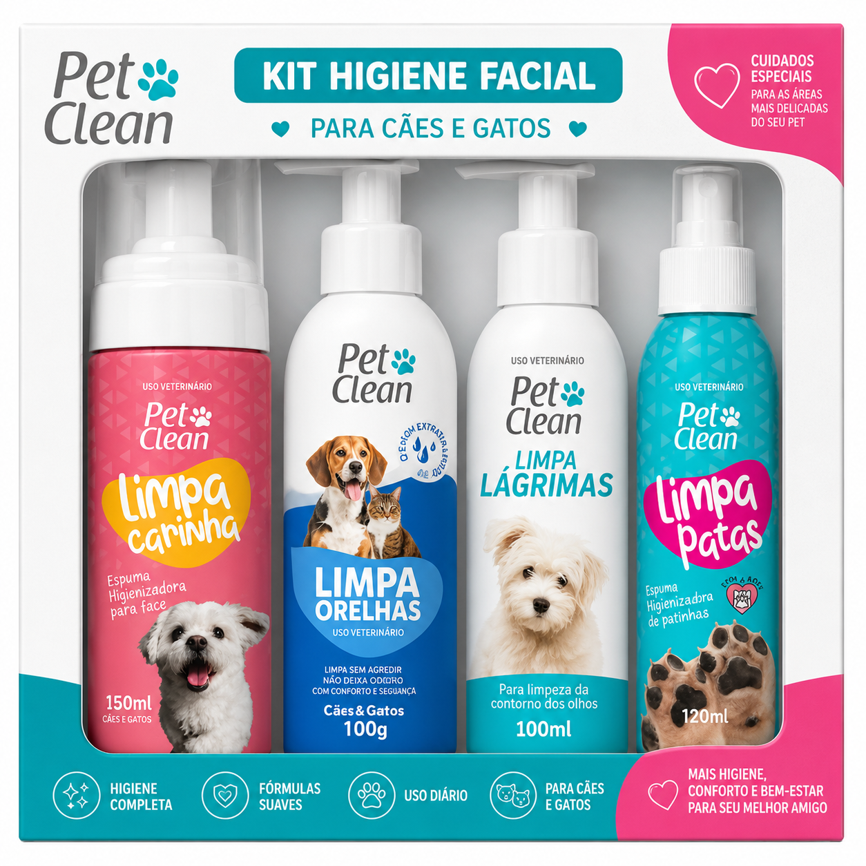 Kit Higiene Facial para Cães e Gatos